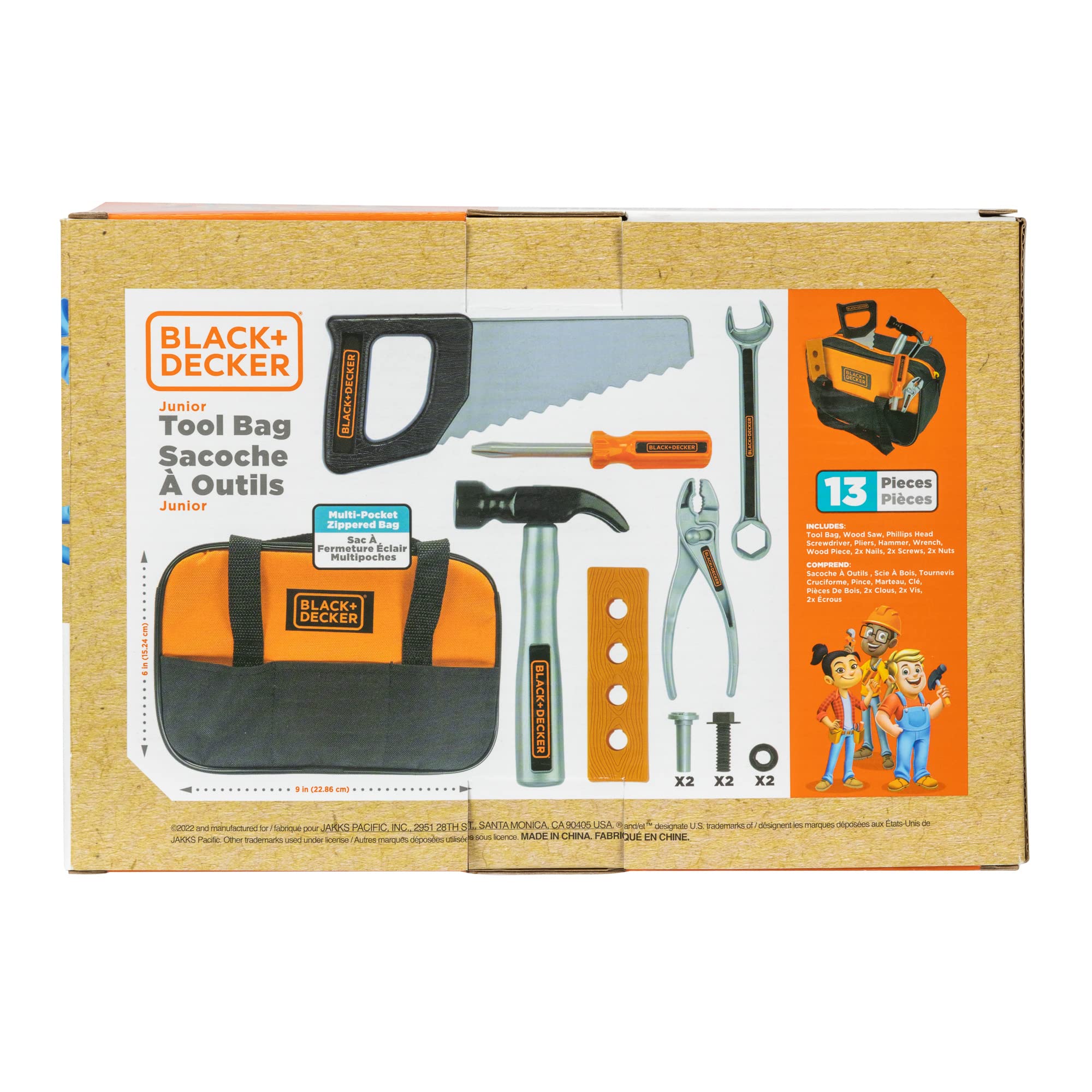 Black + Decker Junior Tool Bag 13 Piece Set - Includes Hammer, Hand Saw, Screw Driver & More!