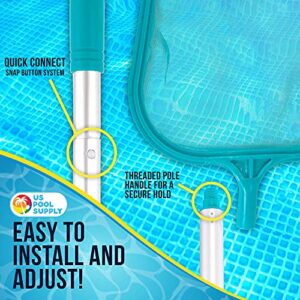 U.S. Pool Supply Swimming Pool 4 Foot Leaf Skimmer Net with 4 Connecting Aluminum Pole Sections - Fine Mesh Netting for Fast Cleaning of Debris - Clean Spas & Ponds