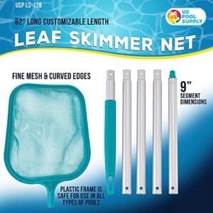 U.S. Pool Supply Swimming Pool 4 Foot Leaf Skimmer Net with 4 Connecting Aluminum Pole Sections - Fine Mesh Netting for Fast Cleaning of Debris - Clean Spas & Ponds