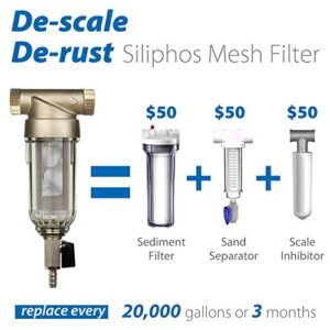 iSpring WSP-50SL Reusable Whole House Spin Down Sediment Water Filter with Siliphos, Multiple Micron Sizes w/Push-Fit Plumbing Fittings (WSP-50SL+ACPF12MPT12x2-FBAC)