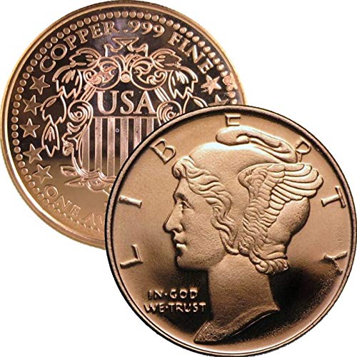 2011 Shield Back 1 oz .999 Pure Copper Round/Challenge Coin (Mercury Head Dime Design)