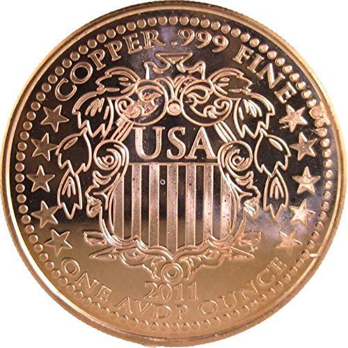 2011 Shield Back 1 oz .999 Pure Copper Round/Challenge Coin (Mercury Head Dime Design)