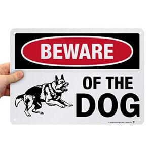smartsign beware of dog sign - german shepherd signs for fence/wall | 10 x 14 inches, reflective aluminum metal, dangerous dog warning