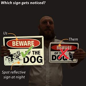 SmartSign Beware of Dog Sign - German Shepherd Signs for Fence/Wall | 10 x 14 Inches, Reflective Aluminum Metal, Dangerous Dog Warning