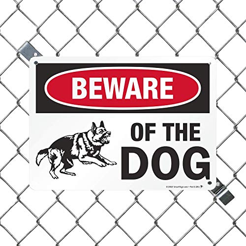 SmartSign Beware of Dog Sign - German Shepherd Signs for Fence/Wall | 10 x 14 Inches, Reflective Aluminum Metal, Dangerous Dog Warning