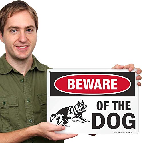 SmartSign Beware of Dog Sign - German Shepherd Signs for Fence/Wall | 10 x 14 Inches, Reflective Aluminum Metal, Dangerous Dog Warning