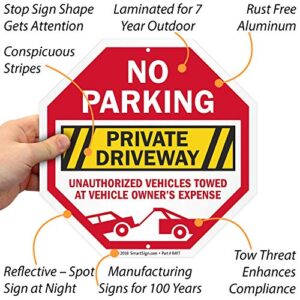 SmartSign No Parking Private Driveway Sign, Unauthorized Vehicles Towed at Vehicle Owner's Expense Sign | 10" Octagon EG Reflective Aluminum, Laminated for Extra Protection, Pre-Punched Holes