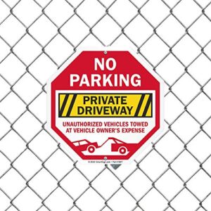 SmartSign No Parking Private Driveway Sign, Unauthorized Vehicles Towed at Vehicle Owner's Expense Sign | 10" Octagon EG Reflective Aluminum, Laminated for Extra Protection, Pre-Punched Holes