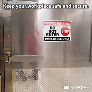 iSYFIX Restricted Area Signs Stickers– 2 Pack 10x7 Inch - Do Not Enter, Employees Only Sticker Premium Self-Adhesive Vinyl, Laminated UV, Weather, Scratch, Water & Fade Resistance, Indoor & Outdoor