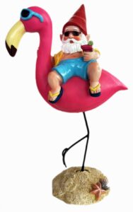 funny guy mugs garden gnome statue - gnome and a flamingo - indoor/outdoor garden gnome sculpture for patio, yard or lawn