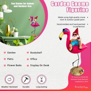 Funny Guy Mugs Garden Gnome Statue - Gnome and A Flamingo - Indoor/Outdoor Garden Gnome Sculpture for Patio, Yard or Lawn