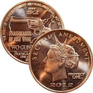jig pro shop second amendment liberty gun dollar series 1 oz .999 pure copper round/challenge coin (2012 colt .45 revolver)