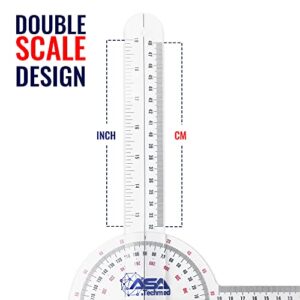 ASA TECHMED 3 Pcs Goniometer Set, 12, 8, 6 Inch Medical Spinal Goniometer Angle Protractor Angle Ruler