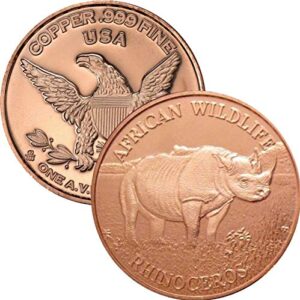 jig pro shop african wildlife series 1 oz .999 pure copper round/challenge coin (rhinoceros)