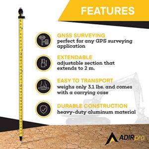 AdirPro 3-Position Snap-Lock Rover Rod – 2m Aluminum GPS Pole – 1 Piece Design with Outer GT Graduations for Land Surveying & Engineering - RTK GPS/GNSS Accessory (Yellow)