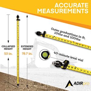 AdirPro 3-Position Snap-Lock Rover Rod – 2m Aluminum GPS Pole – 1 Piece Design with Outer GT Graduations for Land Surveying & Engineering - RTK GPS/GNSS Accessory (Yellow)