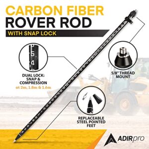 AdirPro 3-Position Snap-Lock Rover Rod – Carbon Fiber GPS Pole – 1 Piece Design with Outer GT Graduations for Land Surveying & Engineering - RTK GPS/GNSS Accessory