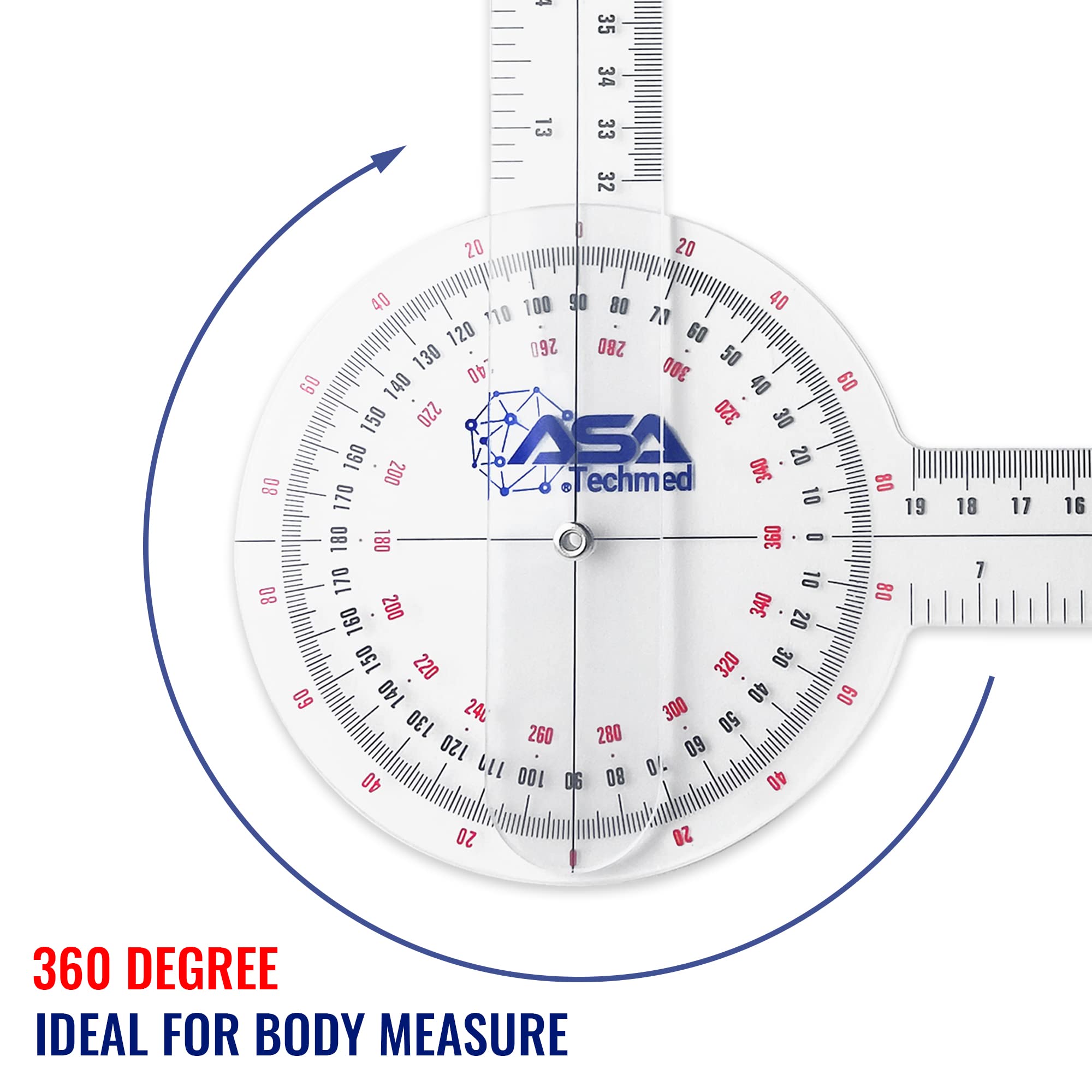 ASA TECHMED 6 Pcs 360° 12, 8 and 6 Inch Medical Spinal Goniometer Angle Protractor Angle Ruler