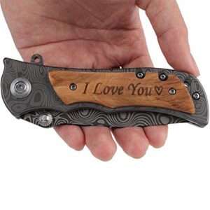 fanfoobi engraved pocket knife i love you, perfect for boyfriend birthday, unique knife for men
