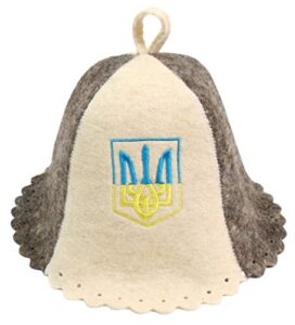petristor embroidery ukrainian hat coat of arms tryzub - hats sauna hat for men - ukraine sauna hat for men - banya hat - natural felt - sauna hat finnish - wool sauna hat for men