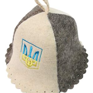 PetriStor Embroidery Ukrainian Hat Coat of Arms Tryzub - Hats Sauna Hat for Men - Ukraine Sauna Hat for Men - Banya hat - Natural Felt - Sauna Hat Finnish - Wool Sauna Hat for Men