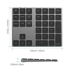 Bluetooth Number Pad, Lekvey Aluminum Rechargeable Wireless Numeric Keypad Slim 34-Keys External Numpad Keyboard Data Entry Compatible for Macbook, MacBook Air/Pro, iMac Windows Laptop Surface Pro etc