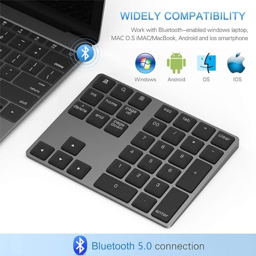 Bluetooth Number Pad, Lekvey Aluminum Rechargeable Wireless Numeric Keypad Slim 34-Keys External Numpad Keyboard Data Entry Compatible for Macbook, MacBook Air/Pro, iMac Windows Laptop Surface Pro etc