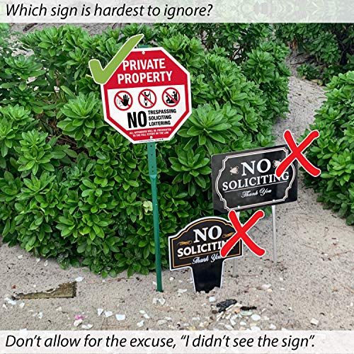 SmartSign 10 x 10 inch “Private Property - No Trespassing, No Soliciting, Offenders Prosecuted” Octagon Yard Sign with 3 foot Stake, 40 mil Laminated Rustproof Aluminum, Red, Black and White, Set of 1