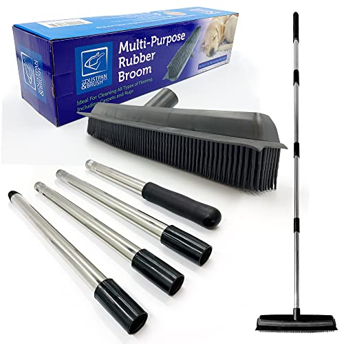 Rubber Broom Pet Hair Remover, Floor Brush Fur Rake Carpet Broom Dog Hair Remover to Sweep Fur, Dust, and Dirt for All Surface Cleaning, Silicone Broom with Built-in Squeegee for Wiping Out Spills