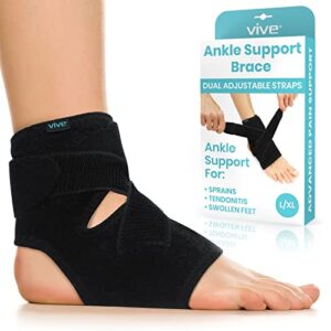 vive ankle brace for sprained ankle - adjustable ankle sleeve for plantar fasciitis, tendonitis, sprains, swollen feet - lace up support wrap for running, sports injuries, recovery (fits right & left)