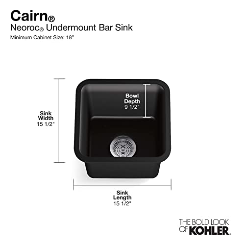 KOHLER K-8223-CM7 Cairn 15-1/2" Undermount Single-Bowl Bar Sink, Neoroc Composite Bar Kitchen Sink with Sink Rack, Matte Graphite