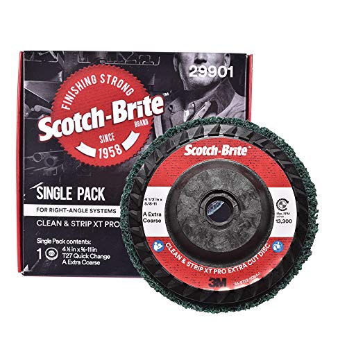 Cubitron II Scotch-Brite Clean and Strip XT Pro Extra Cut Disc, XC-DC, A/O Extra Coarse, Green, 4-1/2 in x 5/8'-11, Type 27, Pack of 1, Heavy Duty Metal Stripper Disc, Aluminum Oxide