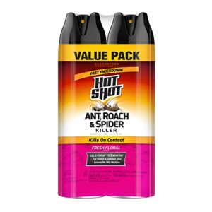 hot shot ant, roach and spider killer 2-17.5 ounce aerosol cans, fresh floral scent, twin pack