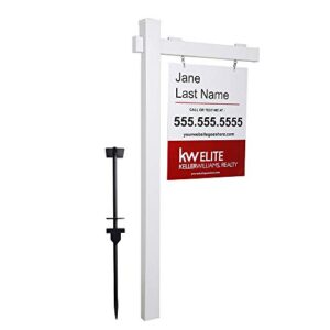 kdgarden vinyl pvc real estate sign post 6ft. tall (4"x 4"x 72") realtor yard sign post for open house and home for sale, 36" arm holds up to 24" sign, white with flat cap(no sign)