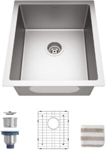 bar sink, torva 15 x 17 inch undermount kitchen sink, 16 gauge stainless steel wet bar or prep sinks single bowl, fits 18" cabinet