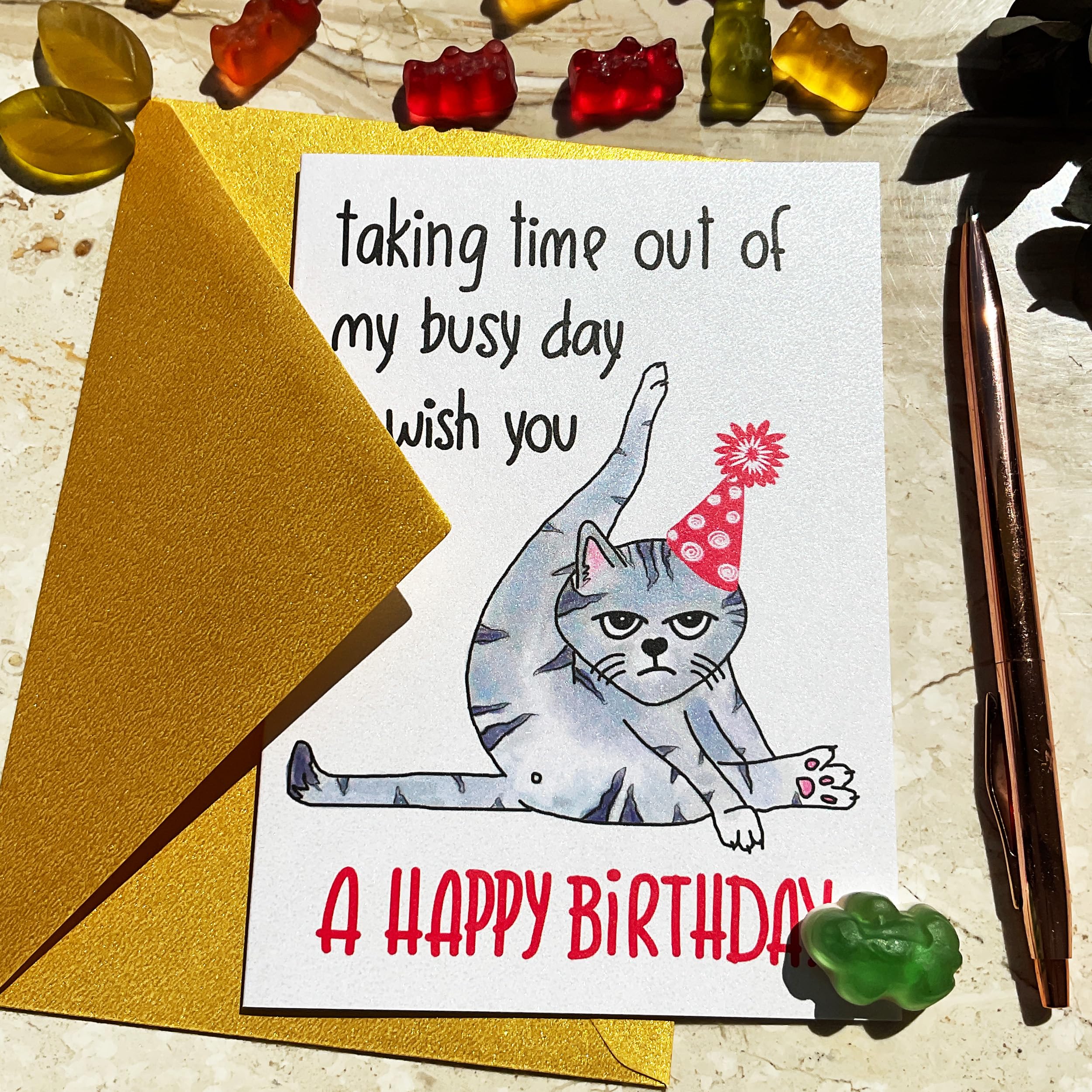 Taking Time out of My Busy Day to Wish You a Happy Purr-fect Birthday Handmade Card from Grumpy Cat, Funny Bday Gift for Cat Mom, Cat Dad or Cat Lover