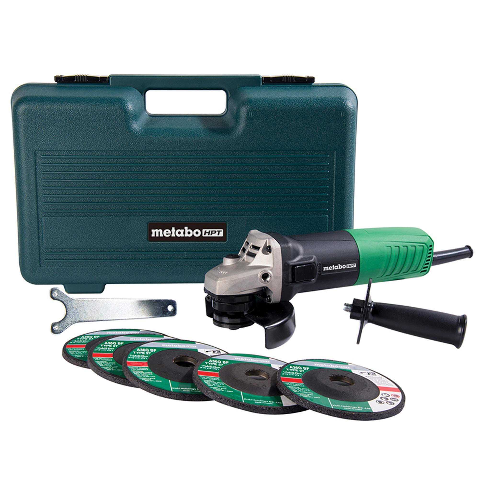 Metabo HPT Angle Grinder 4-1/2-Inch Includes 5 Grinding Wheels & Hard Case 6.2-Amp Motor Compact & Lightweight G12SR4