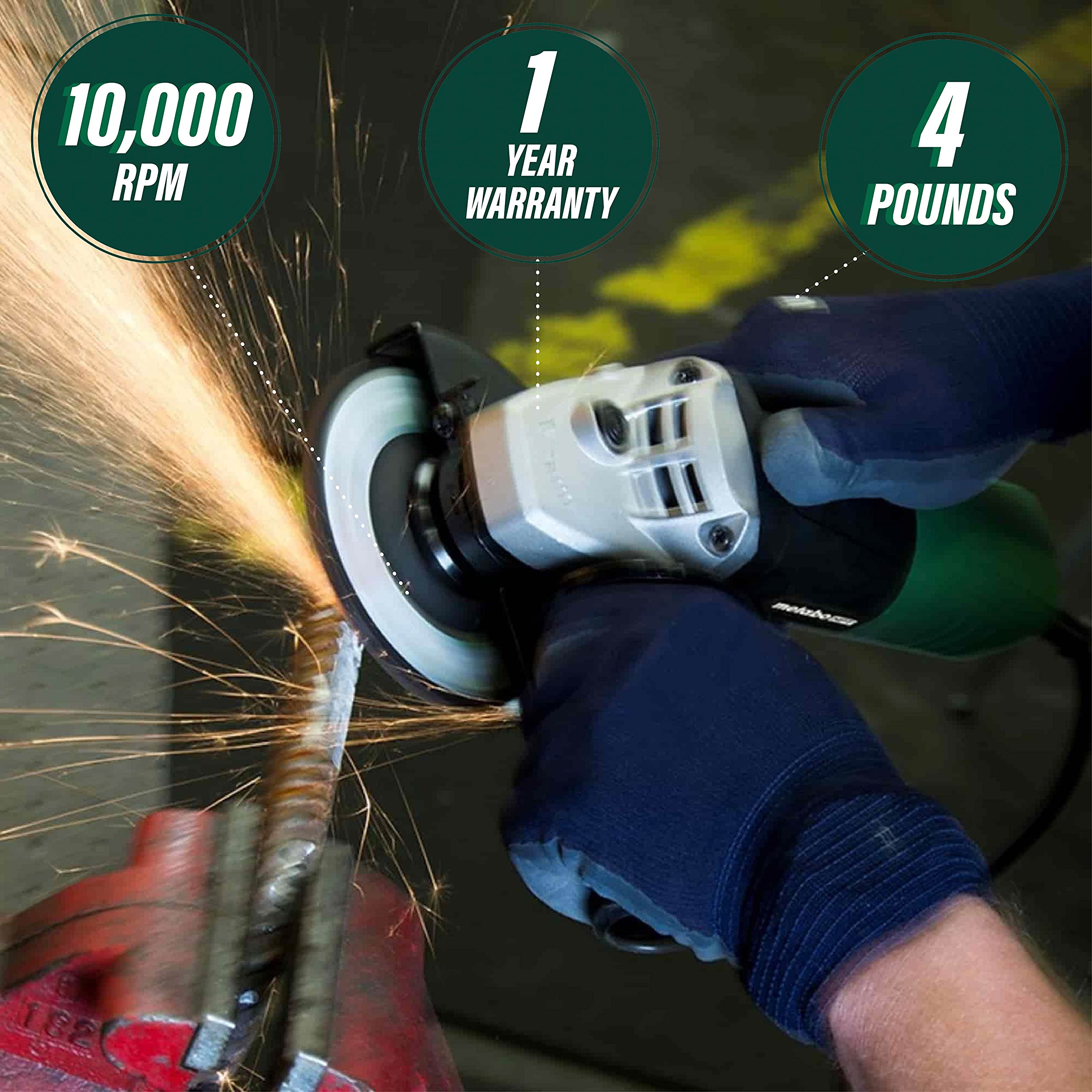 Metabo HPT Angle Grinder 4-1/2-Inch Includes 5 Grinding Wheels & Hard Case 6.2-Amp Motor Compact & Lightweight G12SR4