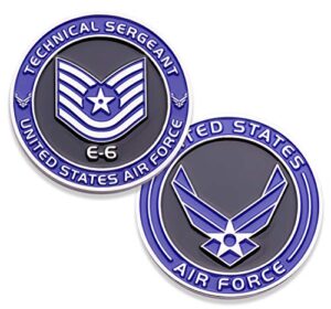 air force technical sergeant e6 challenge coin! united states air force tech sergeant rank military coin. e-6 usaf challenge coin! designed by military veterans - officially licensed product!