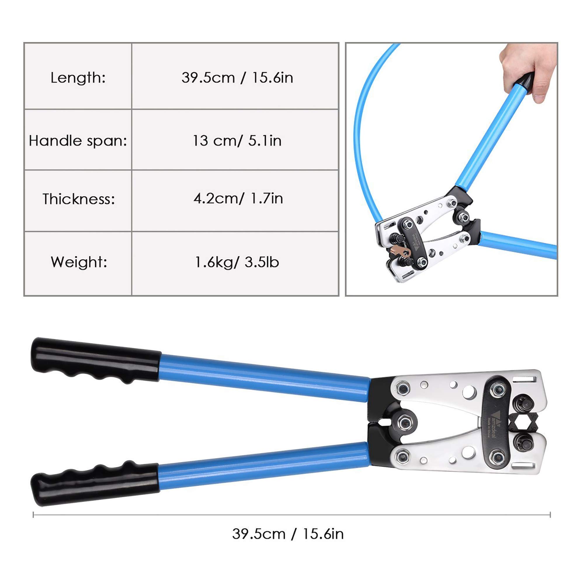 KOTTO Battery Cable Lug Crimper Tool 6-50mm², Wire Crimping Tool, Pliers for Crimping Wire Cable with Cable Cutter for 10,8,6,4,2 and 1/0 AWG Wire Cable Cutting and Crimper with Storage Bag