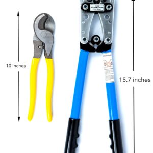 KOTTO Battery Cable Lug Crimper Tool 6-50mm², Wire Crimping Tool, Pliers for Crimping Wire Cable with Cable Cutter for 10,8,6,4,2 and 1/0 AWG Wire Cable Cutting and Crimper with Storage Bag