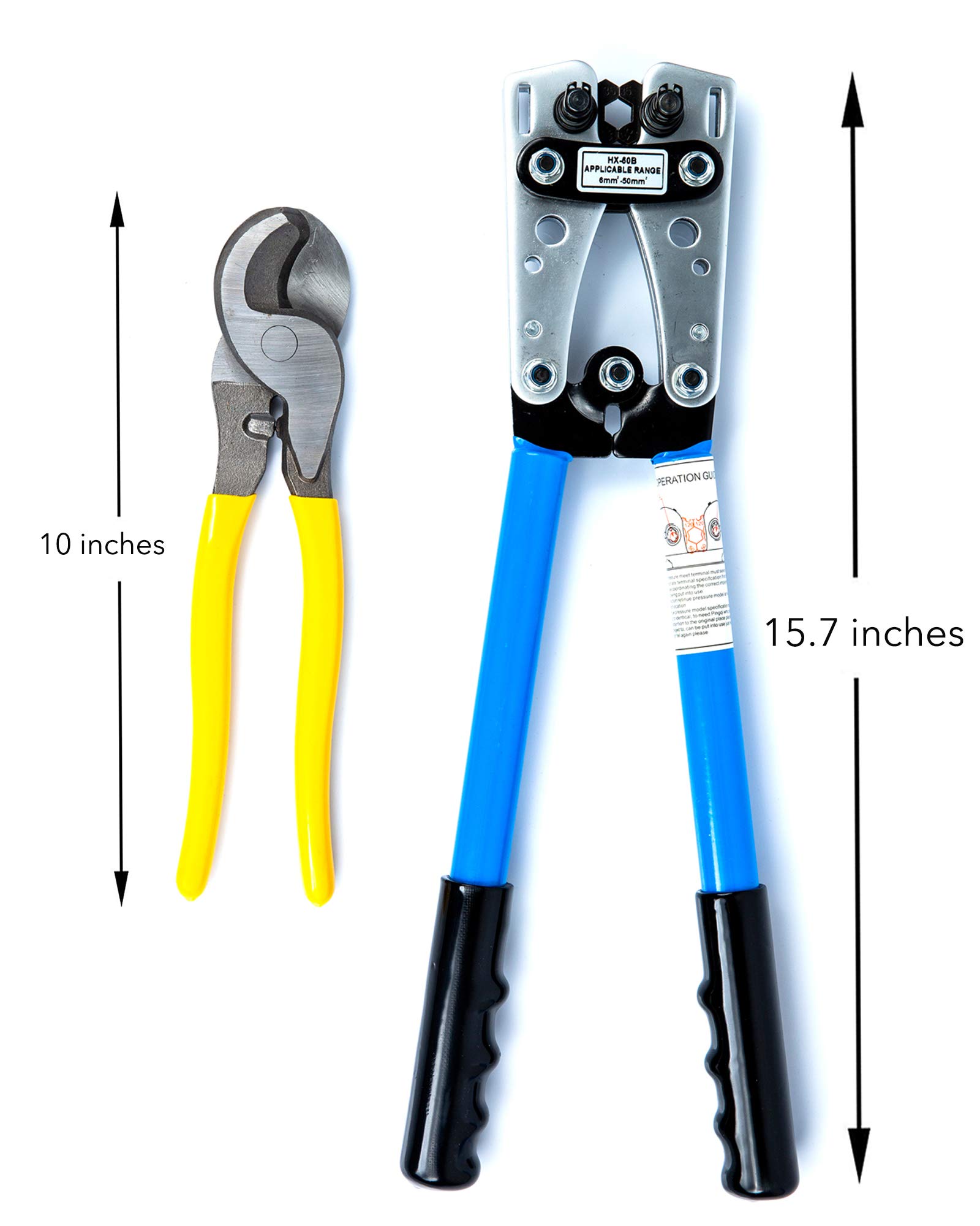 KOTTO Battery Cable Lug Crimper Tool 6-50mm², Wire Crimping Tool, Pliers for Crimping Wire Cable with Cable Cutter for 10,8,6,4,2 and 1/0 AWG Wire Cable Cutting and Crimper with Storage Bag