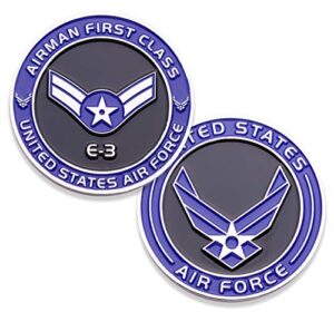 air force airman first class e3 challenge coin! united states air force airman first class rank military coin. e-3 usaf challenge coin! designed by military veterans - officially licensed product!