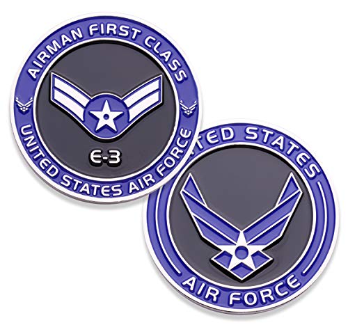 Air Force Airman First Class E3 Challenge Coin! United States Air Force Airman First Class Rank Military Coin. E-3 USAF Challenge Coin! Designed by Military Veterans - Officially Licensed Product!