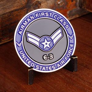 Air Force Airman First Class E3 Challenge Coin! United States Air Force Airman First Class Rank Military Coin. E-3 USAF Challenge Coin! Designed by Military Veterans - Officially Licensed Product!