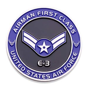 Air Force Airman First Class E3 Challenge Coin! United States Air Force Airman First Class Rank Military Coin. E-3 USAF Challenge Coin! Designed by Military Veterans - Officially Licensed Product!