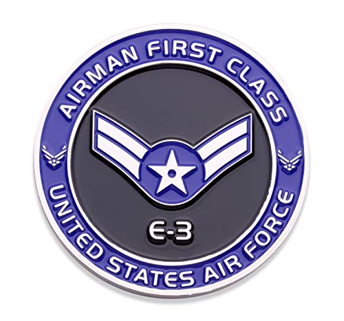 Air Force Airman First Class E3 Challenge Coin! United States Air Force Airman First Class Rank Military Coin. E-3 USAF Challenge Coin! Designed by Military Veterans - Officially Licensed Product!