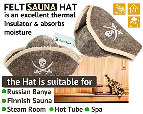 PetriStor Sauna Hat Pirate/Filibuster for Man Natural Felt 100% Natural Made in Ukraine