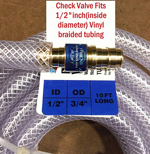 Check Valve 1/2" Brass Barbed, Fits 1/2" (ID) Vinyl Braided Tubing,Premium Quality,Potable H2O,Micro Brew,Fish Aquarium FLTR Pumps,Boat Marine,Hydroponics,RV,Hydronic, Wirsbo/ProPex Tubing