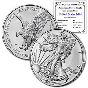2023 1 oz american silver eagle bullion coin brilliant uncirculated with certificate of authenticity $1 bu